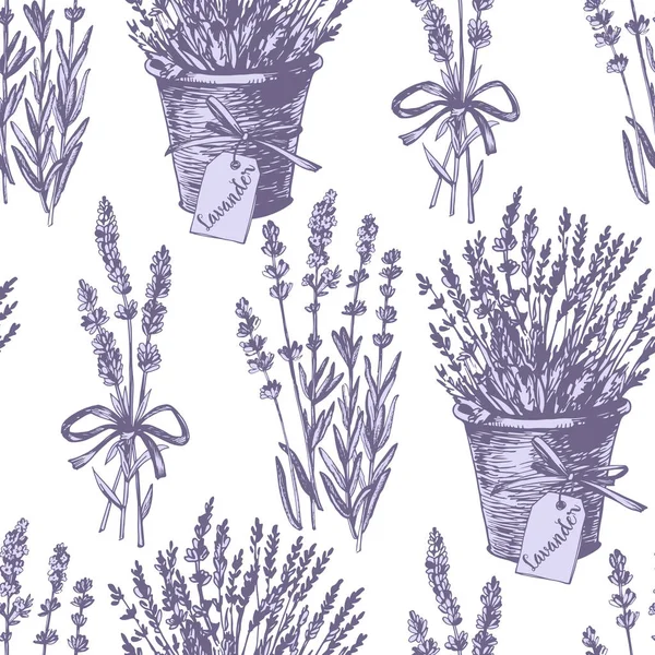 ラベンダーの花とシームレスなヴィンテージグラフィック ベクトルイラスト — ストックベクタ