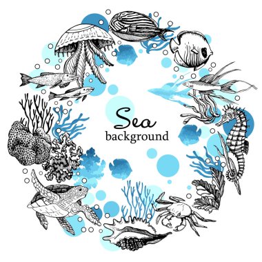 Deniz arka plan ve deniz hayvanları
