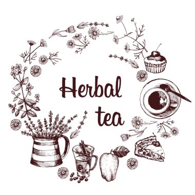 Bitkisel çay ve otlar kompozisyon beyaz arka plan üzerinde izole