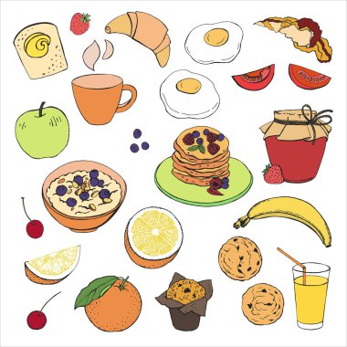 Kahvaltı resimlerinin grafiksel renk seti