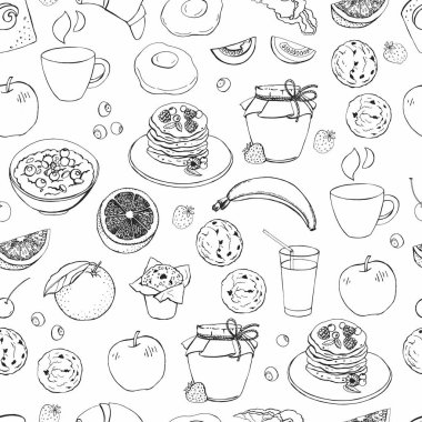 Kahvaltı çizimleriyle grafiksel desen