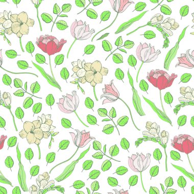 Bahar çiçekleriyle dekoratif çelenk