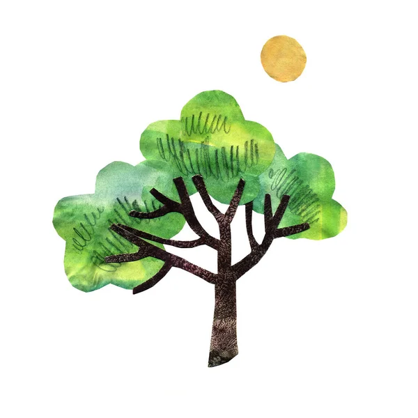 Дерево Иллюстрации Технике Аппликации Бумажный Коллаж — стоковое фото