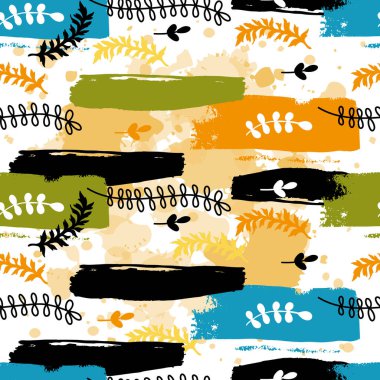 Çiçek elementleriyle soyut grunge deseni