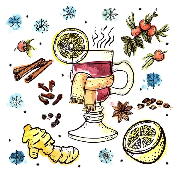 Колопр Графический Набор Зимний Напиток — стоковый вектор