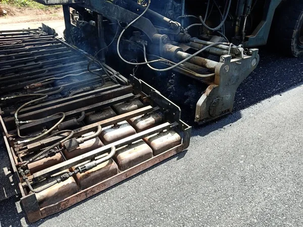 Straßenunterhalt Durch Die Asphalt Hot Mix Ort Recycling Verschwommenes Bild — Stockfoto