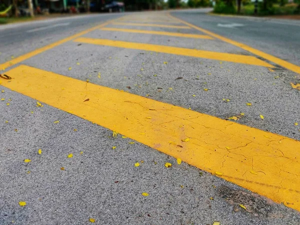 Gul Trafiklinje Färg Och Rak Väg — Stockfoto