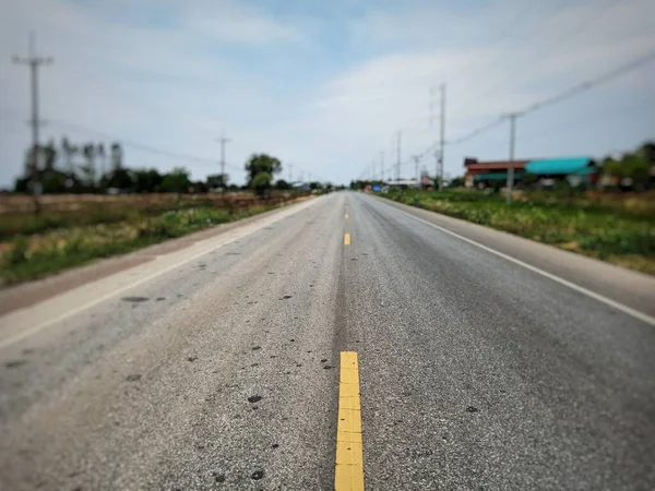 Cor Linha Tráfego Amarelo Estrada Reta — Fotografia de Stock