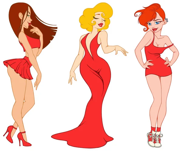 Hermosas Chicas Vestidos Rojos — Archivo Imágenes Vectoriales
