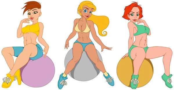 Krásné Dívky Zabývají Fitness Fitball — Stockový vektor