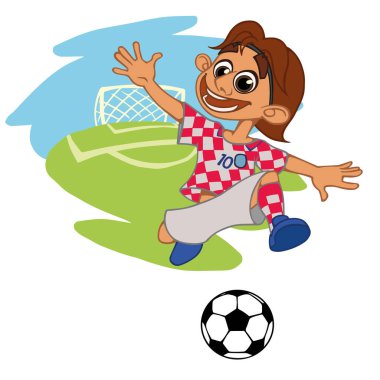 Bir çizgi film futbol oyuncu top bir stadyumda Tekdüzen Hırvatistan oynuyor. Vektör çizim