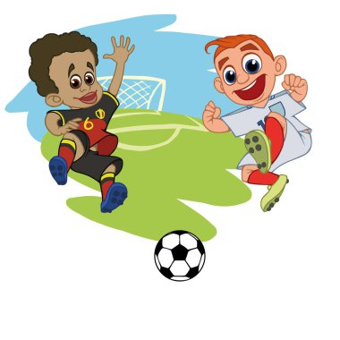 Çizgi film futbolcular top Stadı'nda oynamak. Vektör çizim