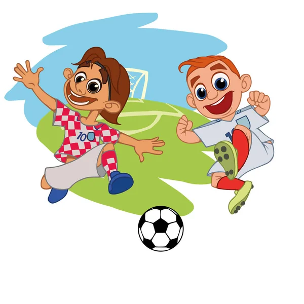 Çizgi film futbolcular Stadyumu Hırvatistan İngiltere top oynayalım. Vektör çizim
