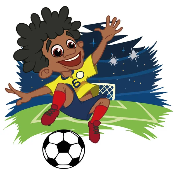 Jugador Fútbol Dibujos Animados Está Jugando Pelota Estadio Uniforme Colombia — Archivo Imágenes Vectoriales