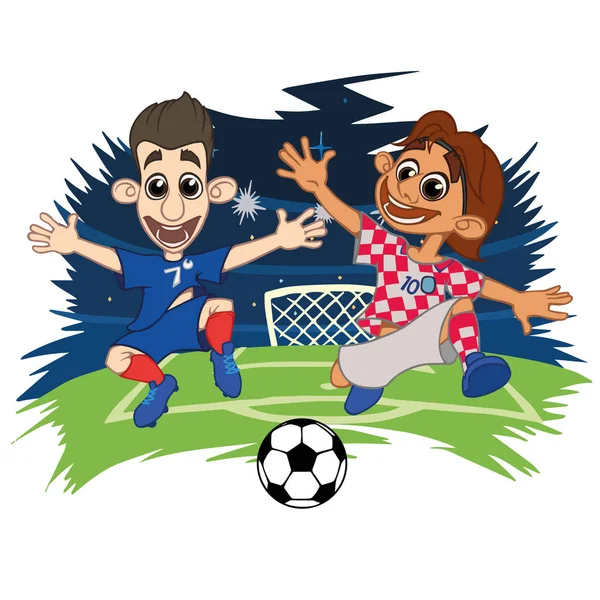 Çizgi film futbolcular top Stadı'nda oynamak. Vektör çizim