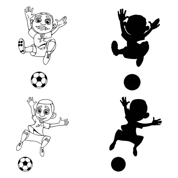 Conjunto Siluetas Contorno Futbolistas Jugando Pelota Ilustración Vectorial — Vector de stock