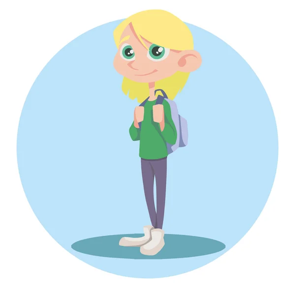 Una Chica Dibujos Animados Con Una Mochila — Vector de stock