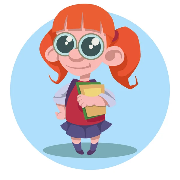 Cartoon Meisje Met Bril Boeken — Stockvector