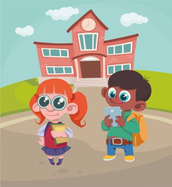öğrenciler okul arka plan ayarla, vektör