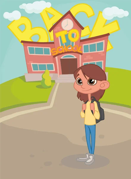 okul sırt çantası ile kız öğrenci için arka plan. vektör çizim