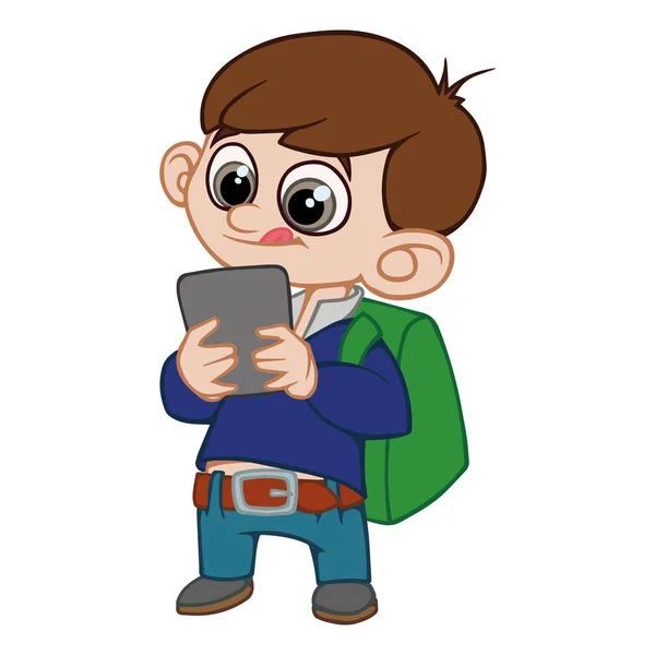 Persona Vector Niño Con Una Mochila Una Tableta — Vector de stock