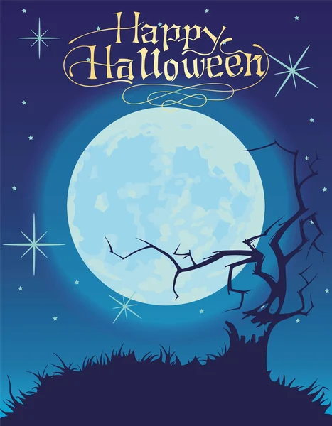 Vector Fondo Con Halloween Luna Cielo Estrellado Noche — Vector de stock