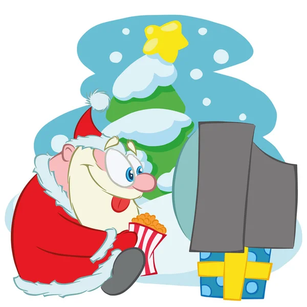 Papai Noel Personagem Natal Bonito Santa Calus Está Assistindo Comendo —  Vetores de Stock