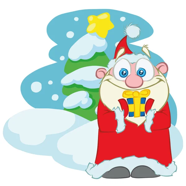 Pai Natal Com Presente Natal Nas Mãos Vetor Personagem Cartoon —  Vetores de Stock