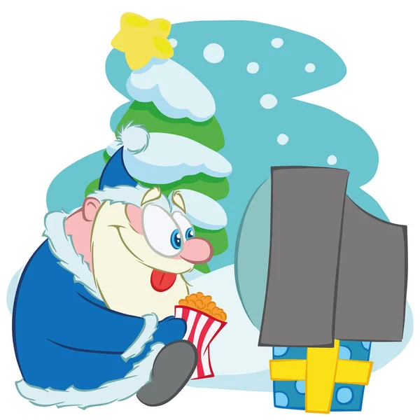 Pai Natal Ilustração Vetorial Santa Claus Assistindo Com Milho Pop —  Vetores de Stock