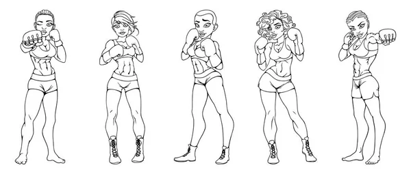 Набор Красивых Сексуальных Девушек Спорта Боксёрских Перчатках — стоковый вектор