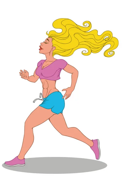 Belle Blonde Sportive Sexy Qui Court Sur Fond Blanc Illustration — Image vectorielle