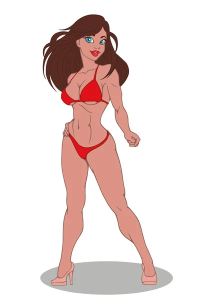 Sexy Meisje Bodybuilder Een Bikini Vectorillustratie — Stockvector