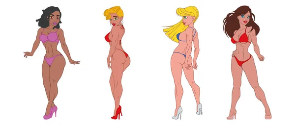 Seksi fintess kızlar beyaz zemin üzerinde bir mayo içinde dizi