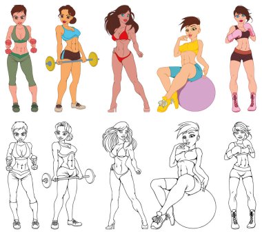 Güzel seksi spor kızlar esmer modelleri kümesi