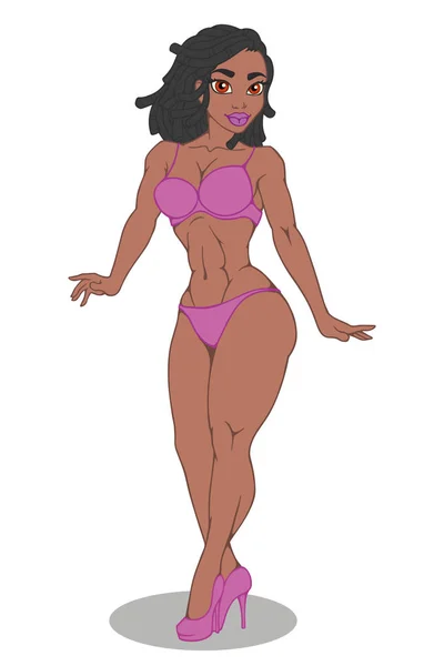 Belle Fille Modèle Bikini Rose Illustration Vectorielle — Image vectorielle