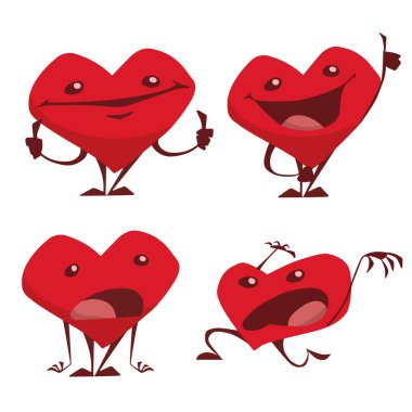 Sevgililer günü kalpleri beyaz bir arka plan üzerinde farklı duygularla kümesi