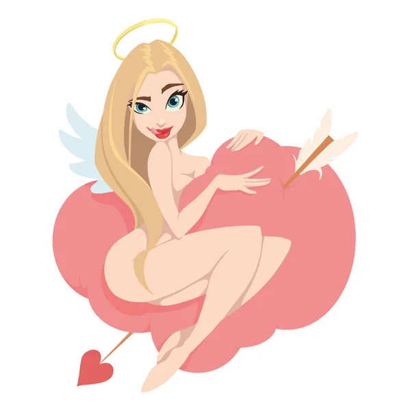 Sexy Engel Meisje Een Roze Wolk — Stockvector