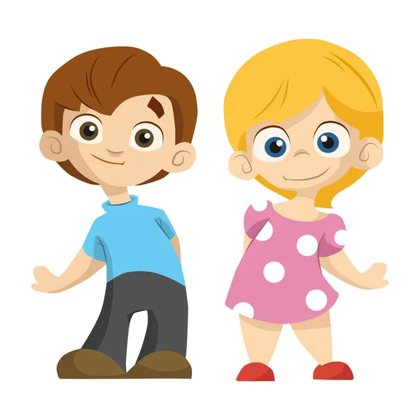かわいいアニメ カップルの少年と少女のスタンドとあなたに笑顔 — ストックベクタ