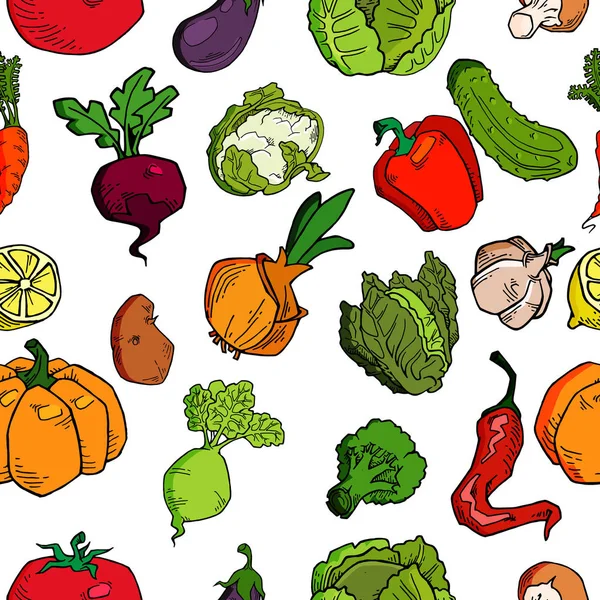 Légumes Dessinés Main Motif Sans Couture Alimentation Saine Fond Vectoriel — Image vectorielle