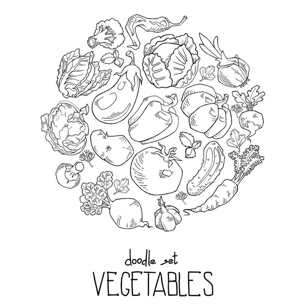 Contour Fond Composé Légumes Icônes Fruits Disposés Cercle — Image vectorielle
