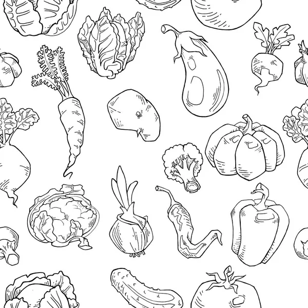 Légumes Dessinés Main Motif Sans Couture Alimentation Saine Fond Vectoriel — Image vectorielle