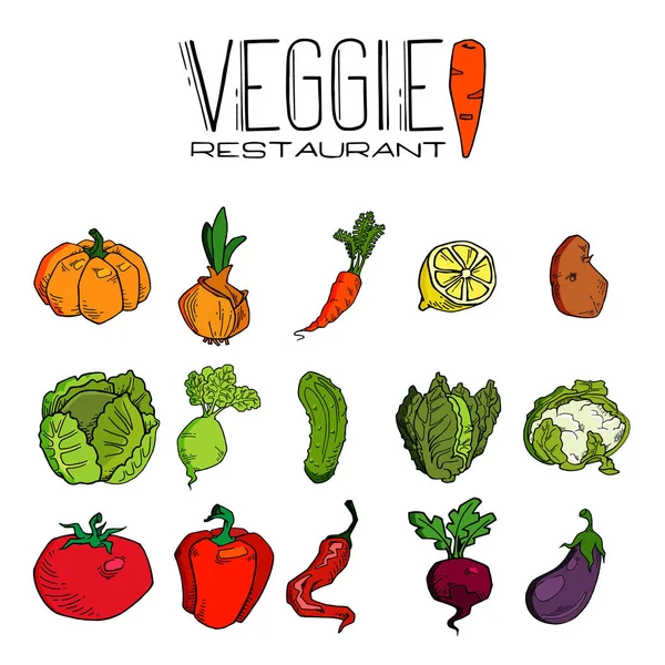 Ensemble Divers Légumes Dessinés Main Croquis Différents Aliments Isolé Sur — Image vectorielle