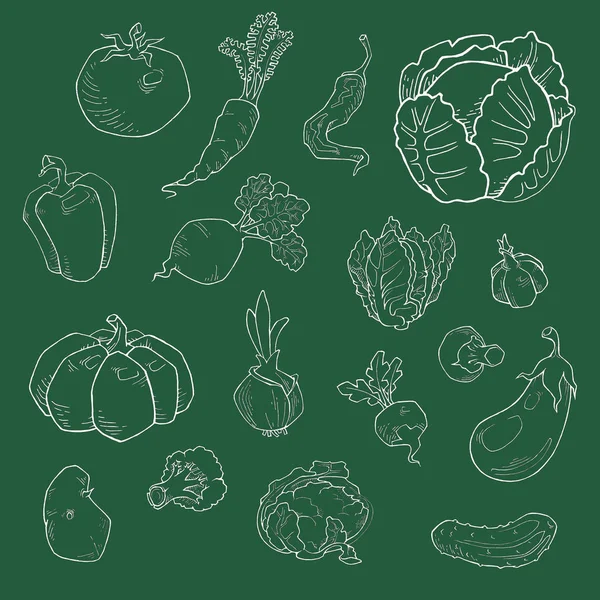 Ensemble Divers Légumes Dessinés Main Croquis Différents Aliments — Image vectorielle