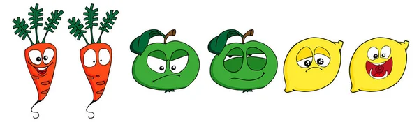 Fruits Drôles Légumes Pomme Citron Carotte Dans Style Dessin Animé — Image vectorielle