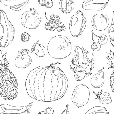 Elle çizilmiş meyve seamless modeli. Sağlıklı gıda vektör arka plan