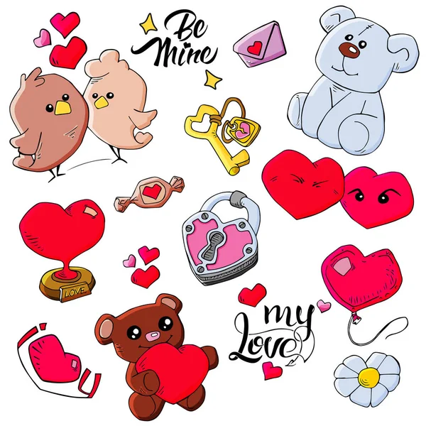 Conjunto Mão Desenhado Doodle Amor Elementos Cartão Dia Dos Namorados — Vetor de Stock