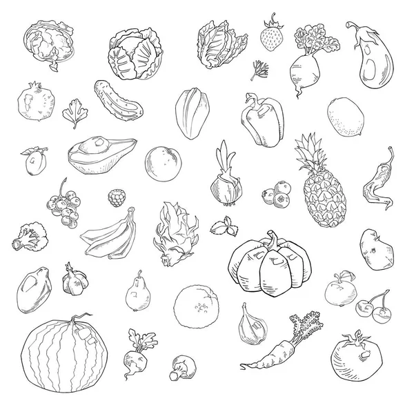 Jeu Fruits Légumes Dessinés Main — Image vectorielle