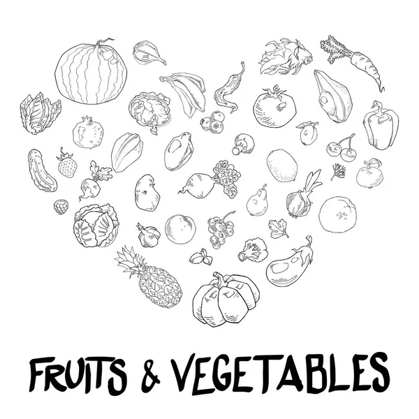 Διάνυσμα Καρδιά Από Φρούτα Και Λαχανικά — Διανυσματικό Αρχείο