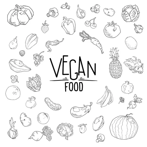 elle çizilmiş meyve ve sebze vektör kümesi