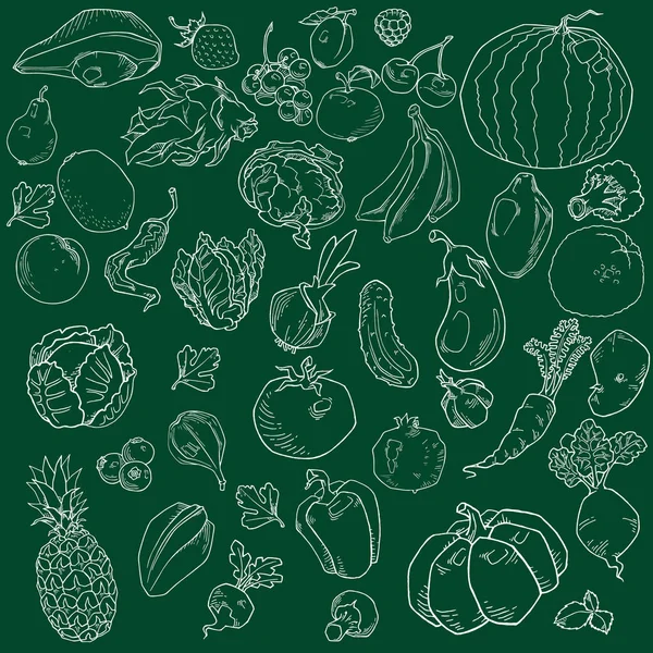 Jeu Fruits Légumes Dessinés Main — Image vectorielle